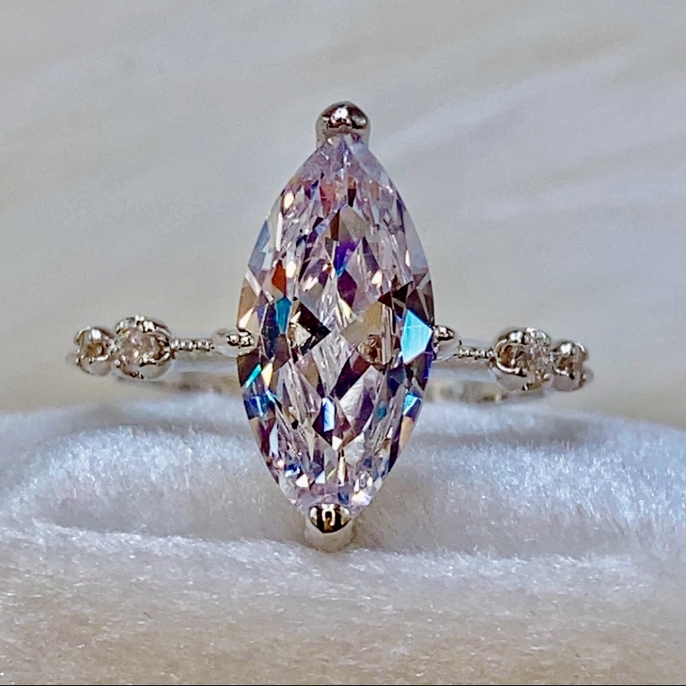 14k white gold 3 CT diamond ring marquise engagement wedding solitaire - Picture 8 of 12